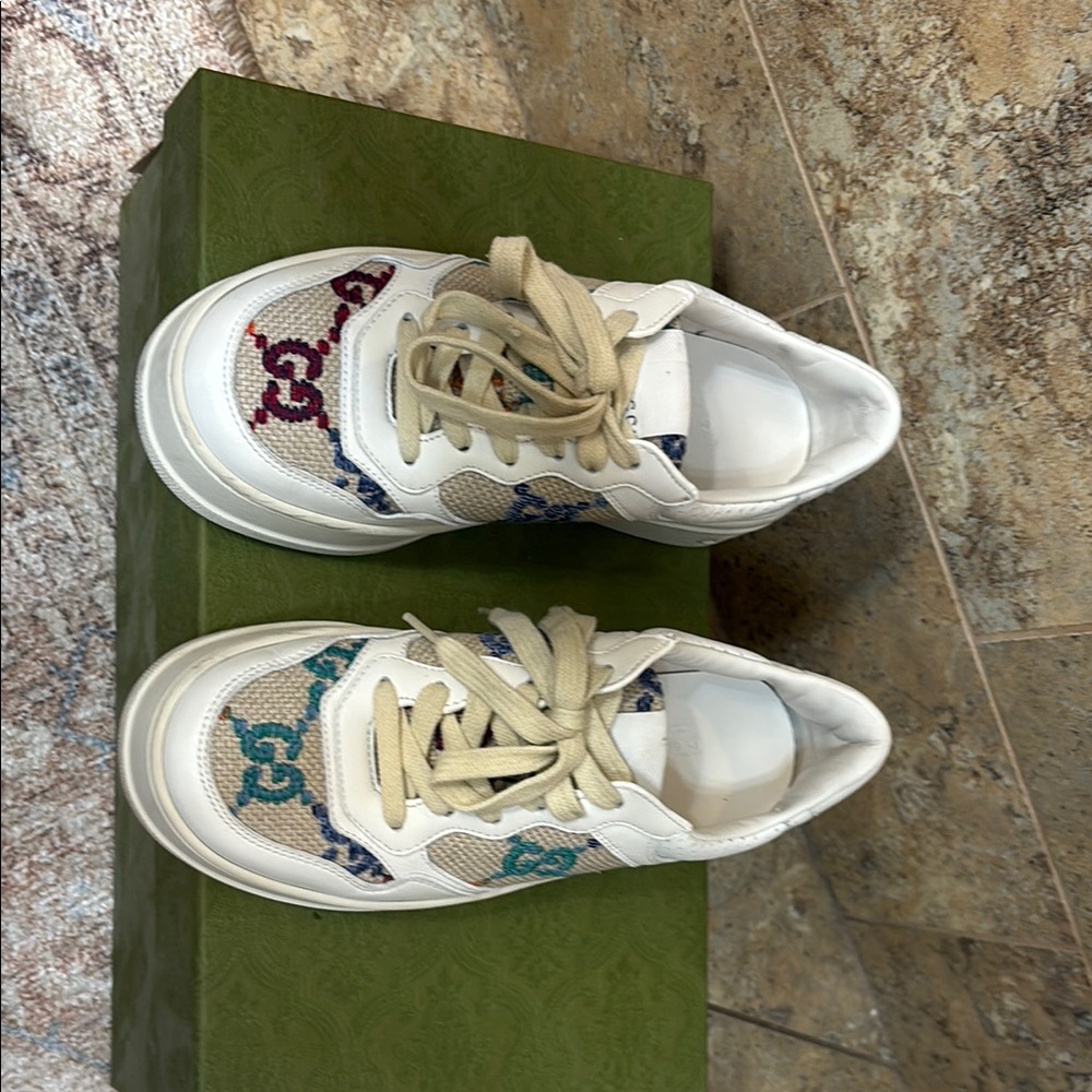 Gucci White and Blue Athletic Chunky Sneakers - Picture 4 of 8